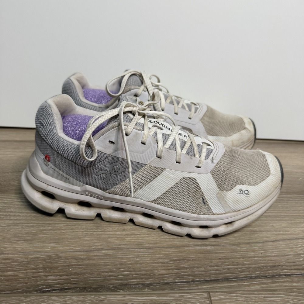 On Cloudrunner Womens 7.5 White Gray Running Shoes Mesh Sneakers Casual Athletic